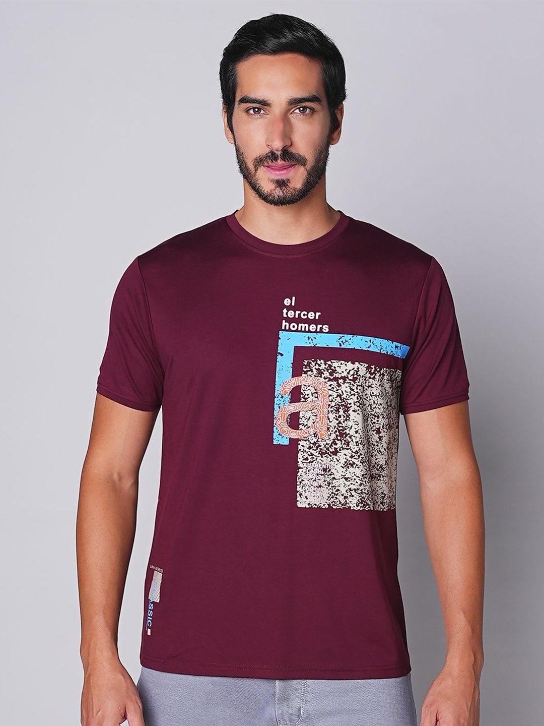 TESSIO Men Typography Printed Round Neck T-shirt, Purple