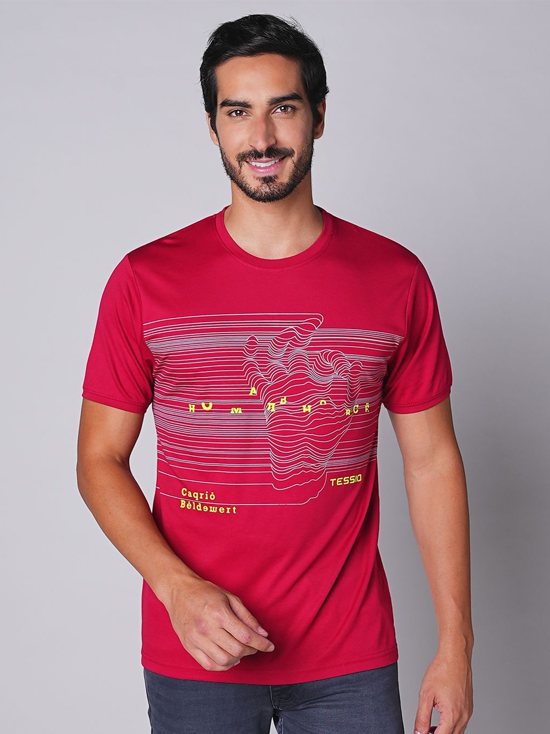 

TESSIO Men Graphic Printed Round Neck T-shirt, Pink