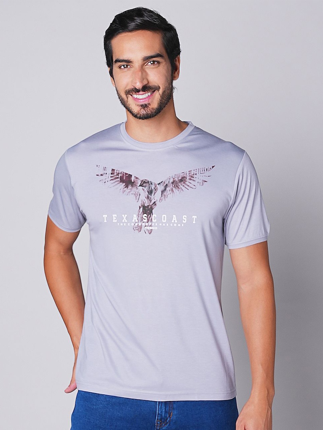 TESSIO Men Typography Printed Round Neck T-shirt, Grey