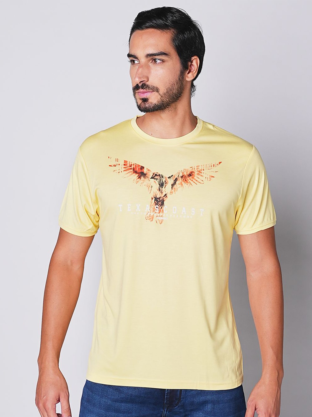 

TESSIO Men Typography Printed Round Neck T-shirt, Yellow