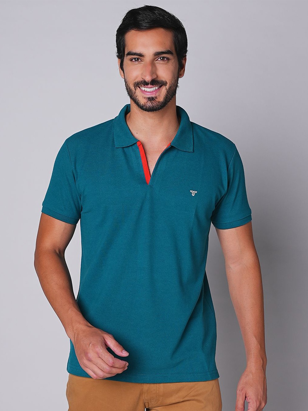 

TESSIO Men Polo Collar Pockets T-shirt, Teal