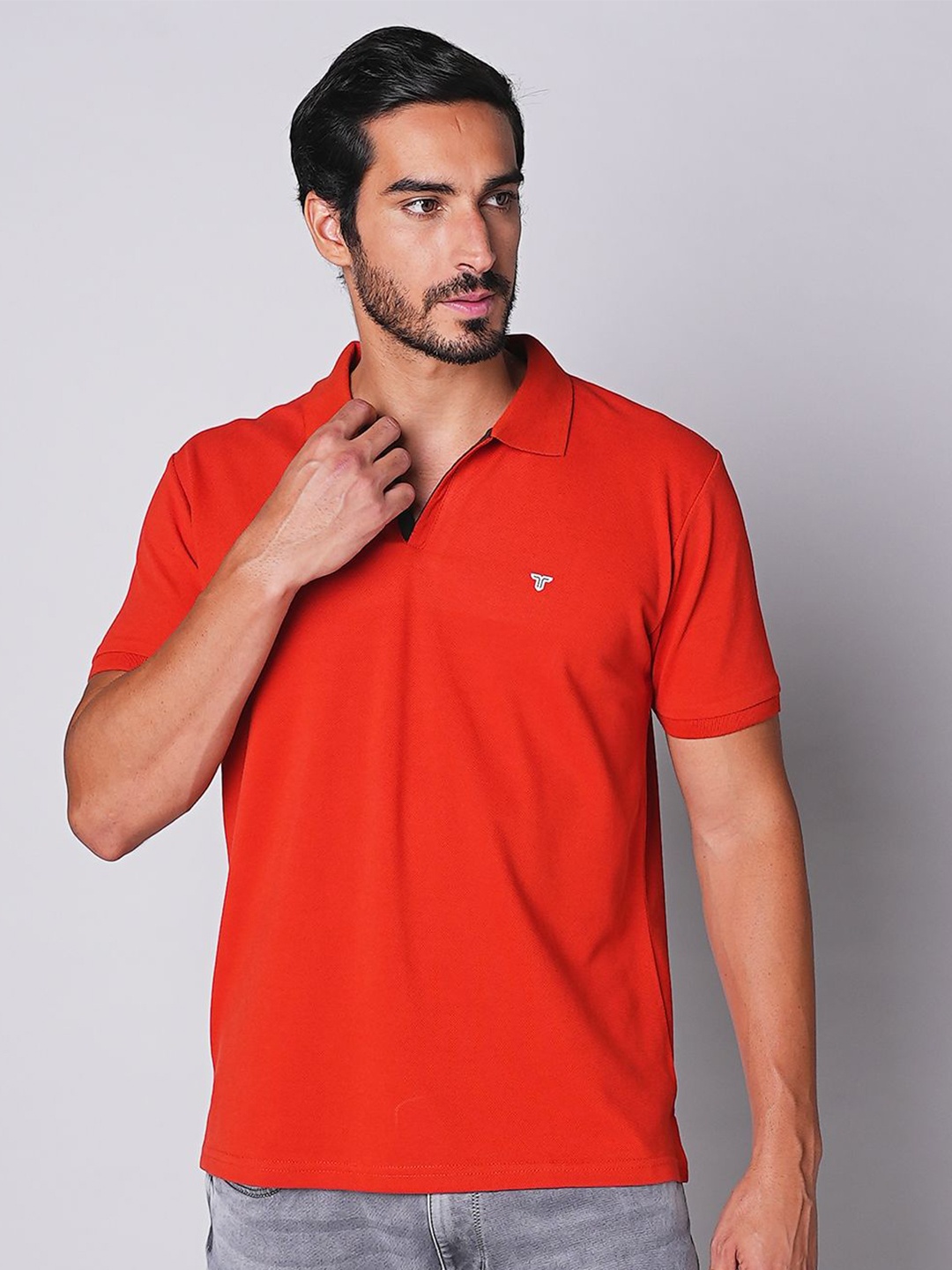 

TESSIO Men Solid Polo Collar T-shirt, Red