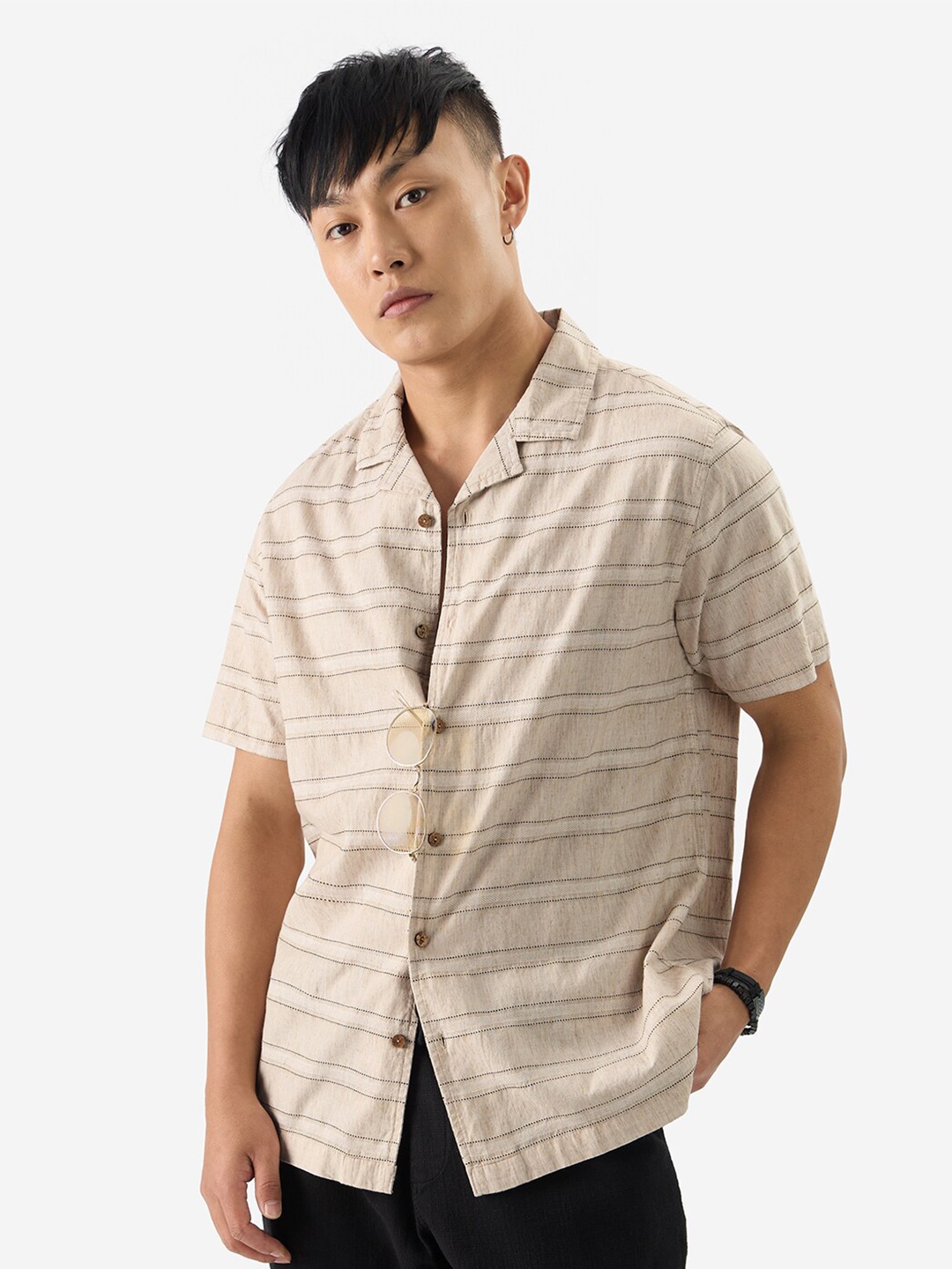 

The Souled Store Men Horizontal Stripes Opaque Striped Casual Shirt, Brown