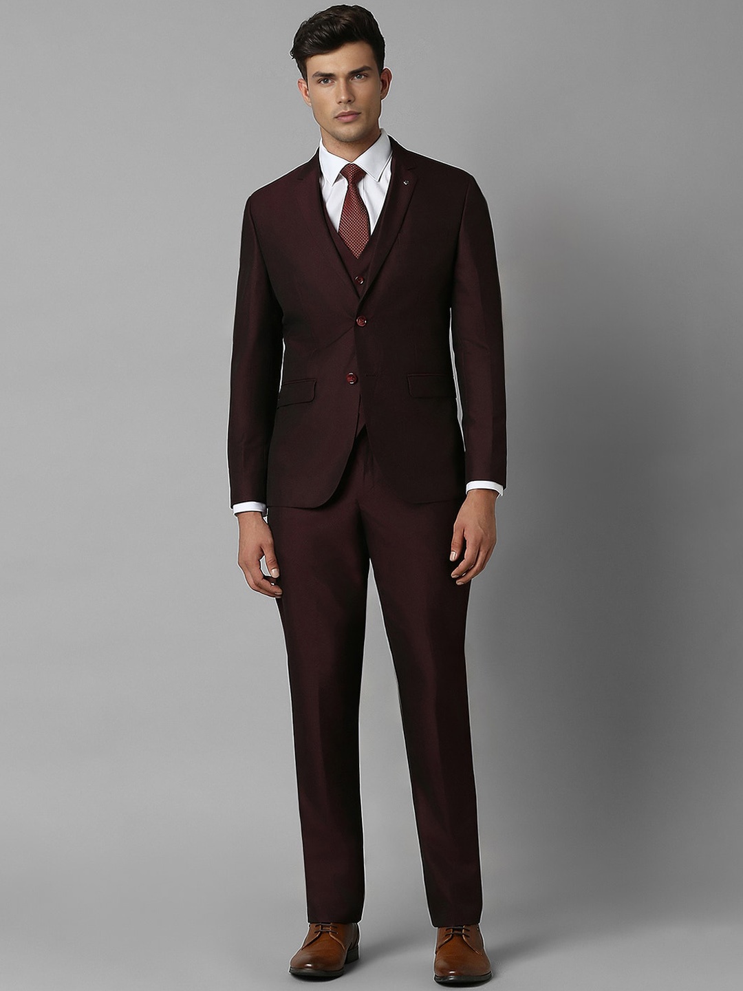 

Louis Philippe Men 3-Piece Single-Breasted Formal Suit, Maroon