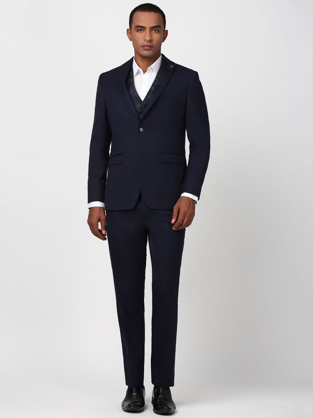 

Peter England Elite Men Self-Design Slim-Fit Three-Piece Suit, Navy blue