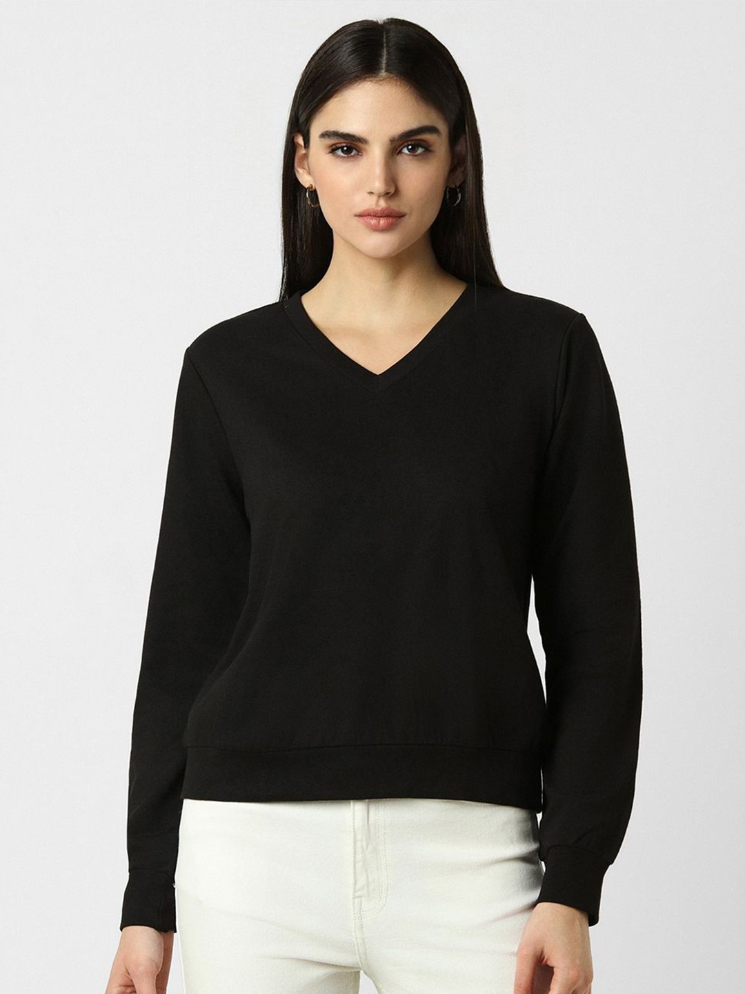 

Van Heusen Woman Women Solid V Neck Sweatshirt, Black