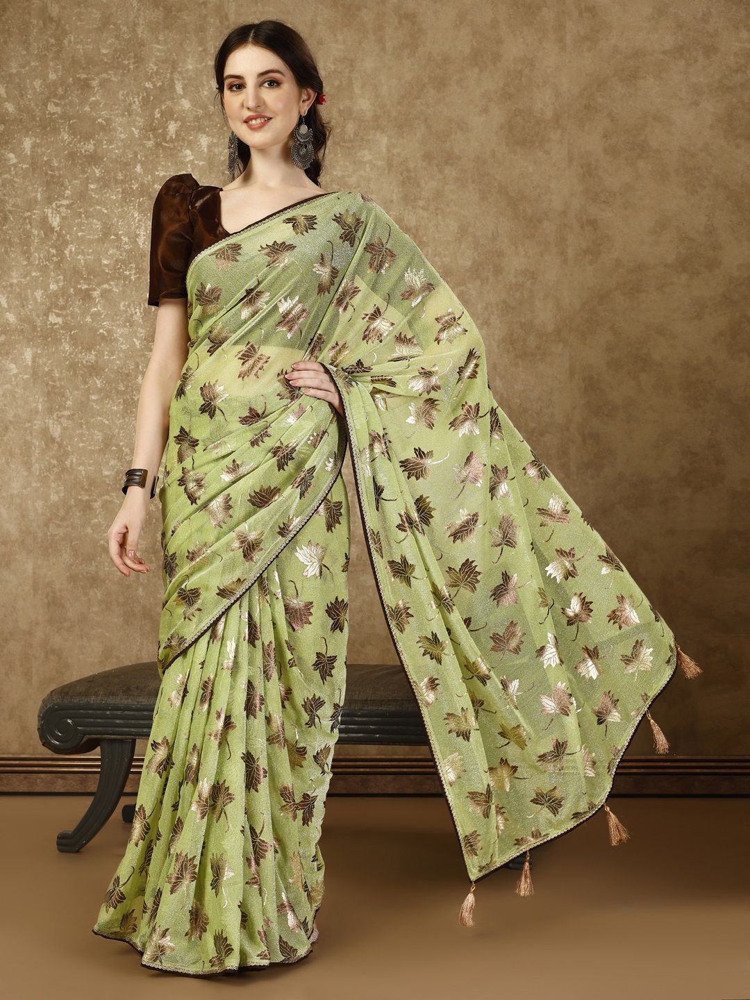 

HERE&NOW Embellished Gotta Patti Saree, Green