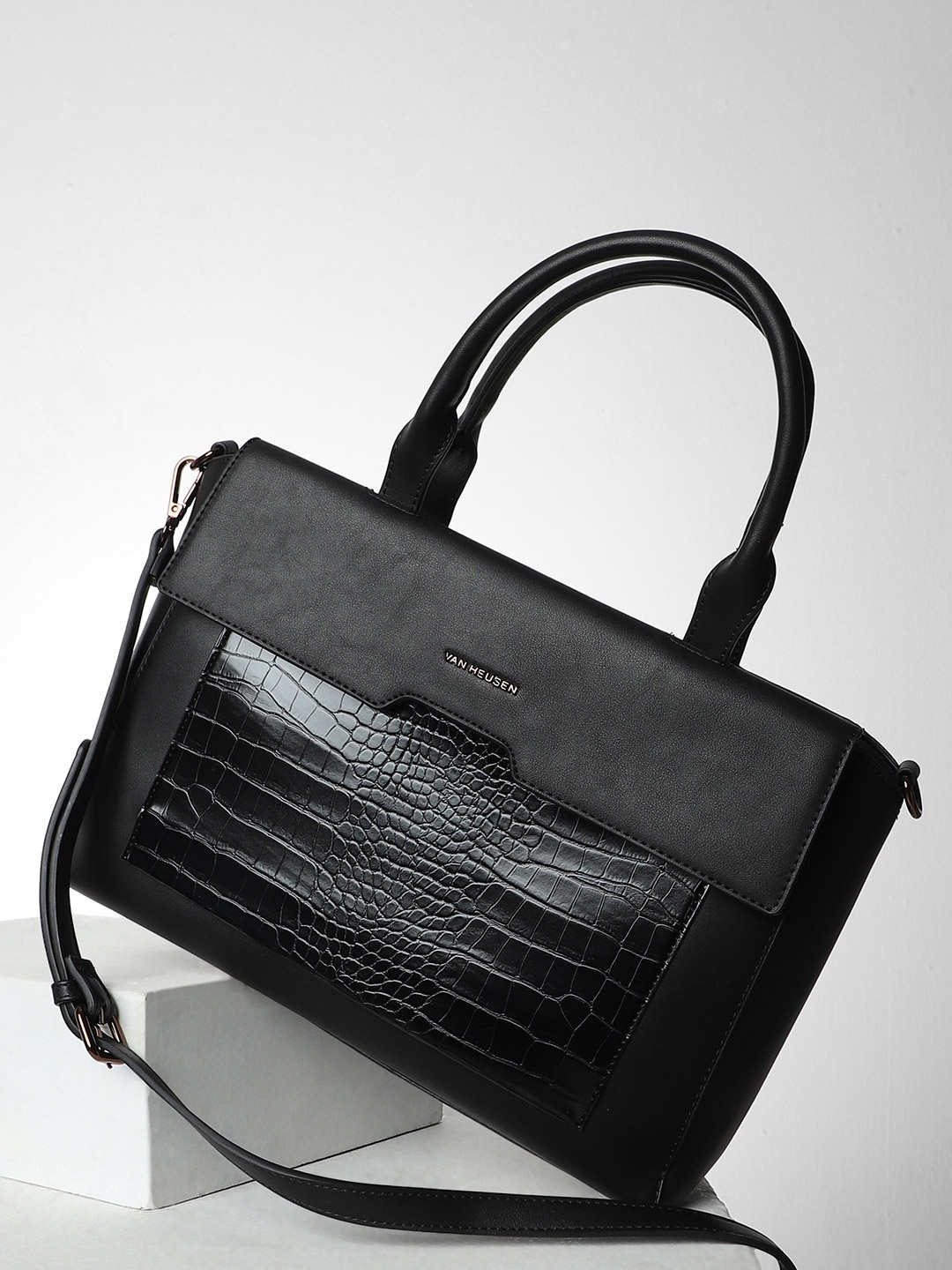 

Van Heusen Woman Animal PU Oversized Structured Handheld Bag with Cut Work, Black