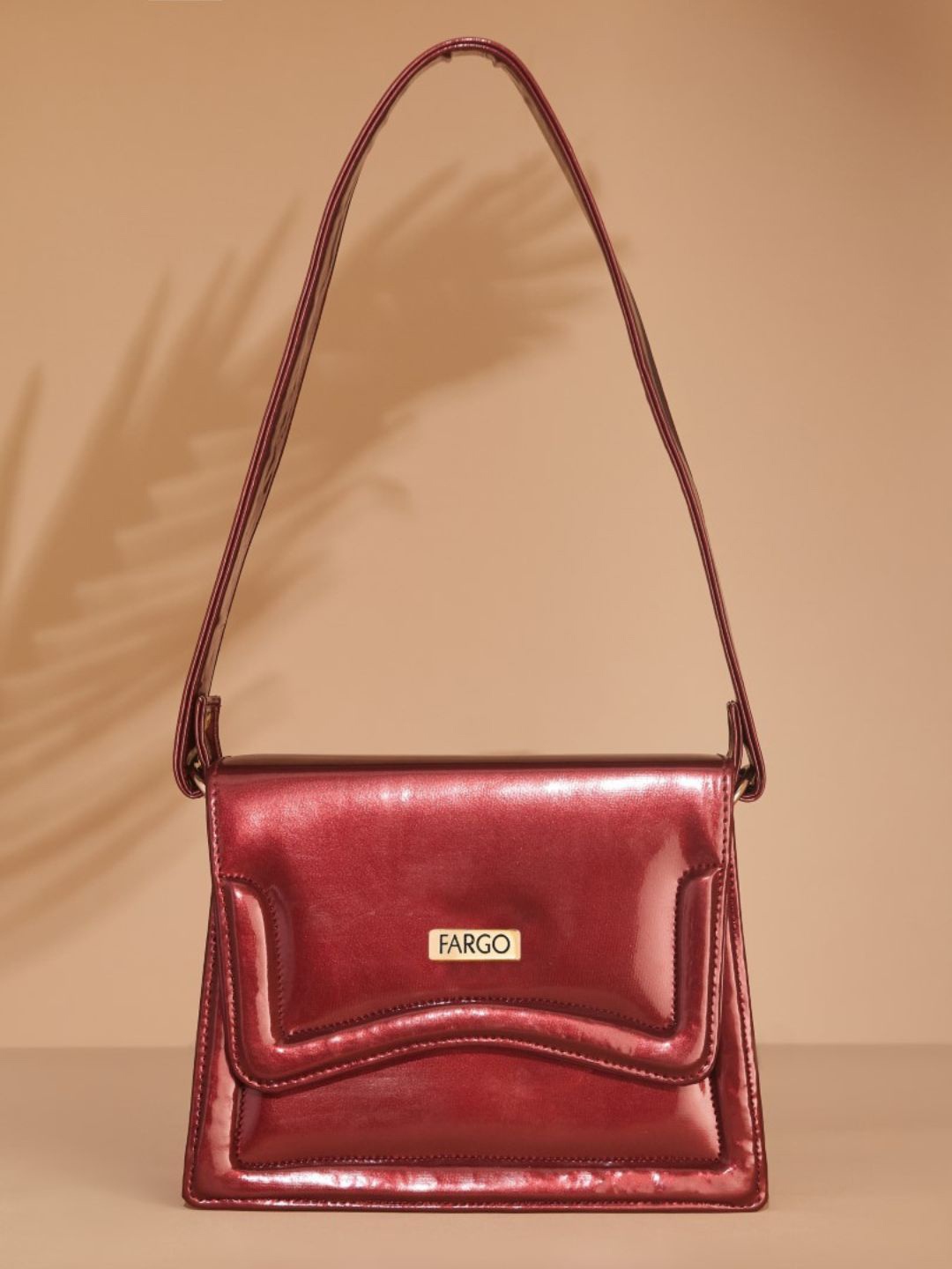 FARGO Women Structured Shoulder Bag with Applique, Maroon
