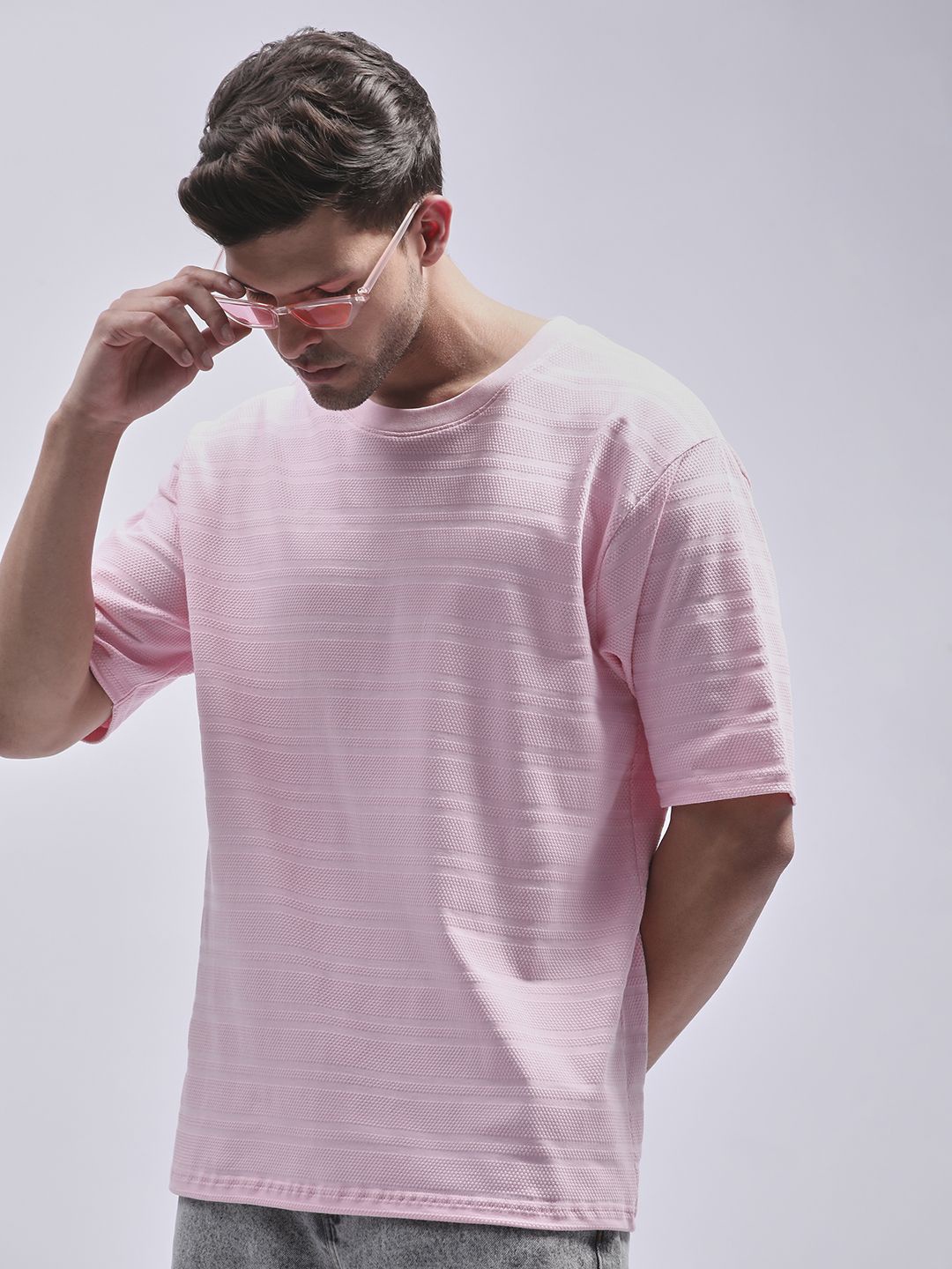 

DILLINGER Men Round Neck Solid Oversized Pure Cotton T-shirt, Pink