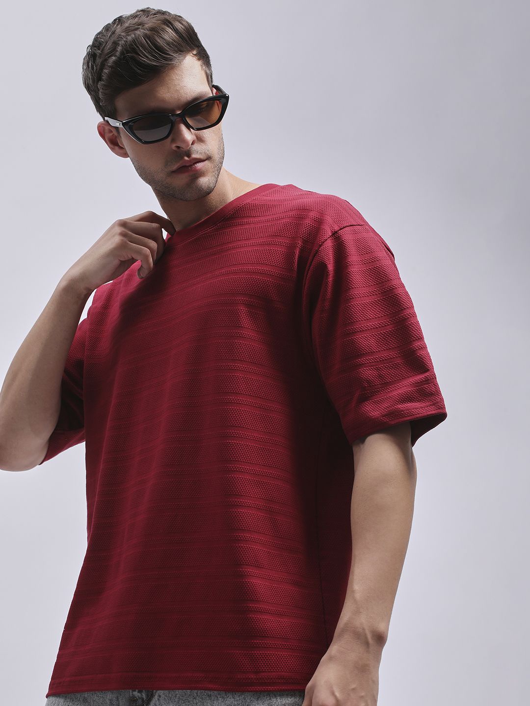 

DILLINGER Men Round Neck Solid Oversized Pure Cotton T-shirt, Maroon