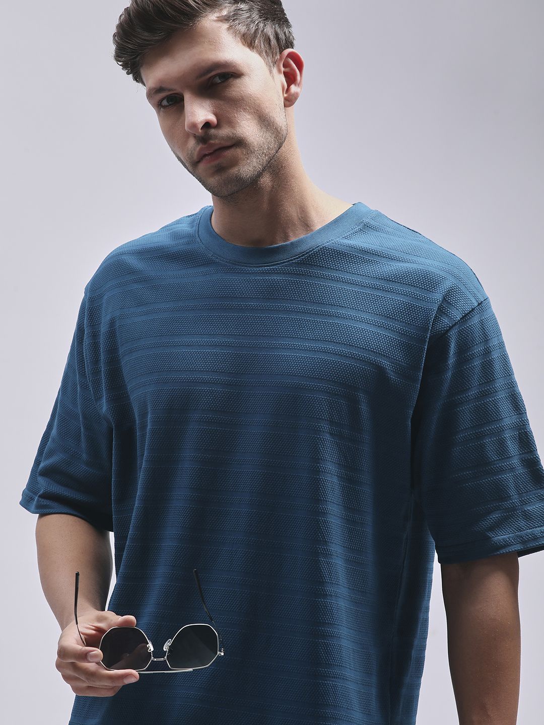 

DILLINGER Men Round Neck Solid Oversized Pure Cotton T-shirt, Blue