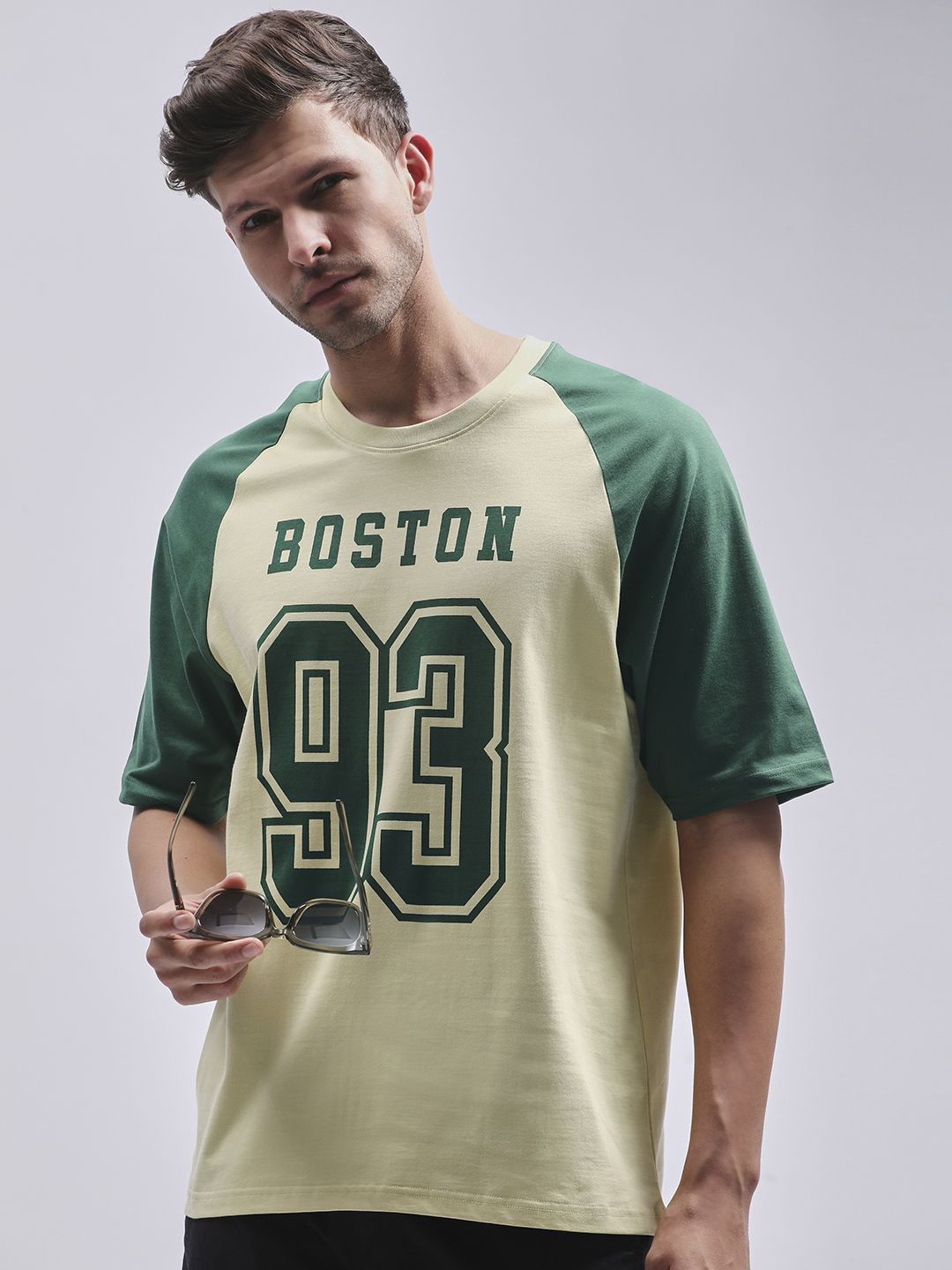 

DILLINGER Men Round Neck Varsity Printed Pure Cotton Oversized T-shirt, Cream