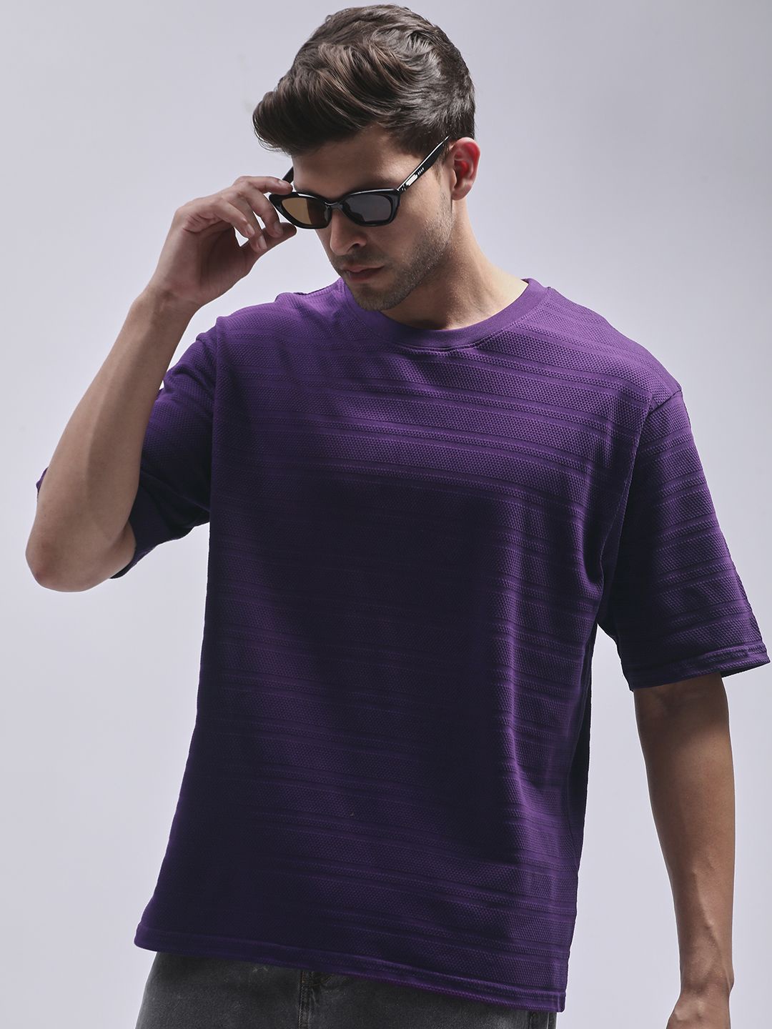 

DILLINGER Men Round Neck Solid Oversized Pure Cotton T-shirt, Purple