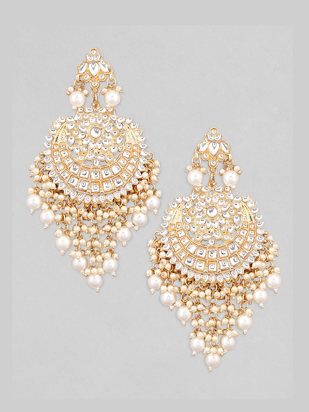 

Rubans Gold Toned Kundan Studded & Pearl Beaded Handcrafted Chandbalis Earring