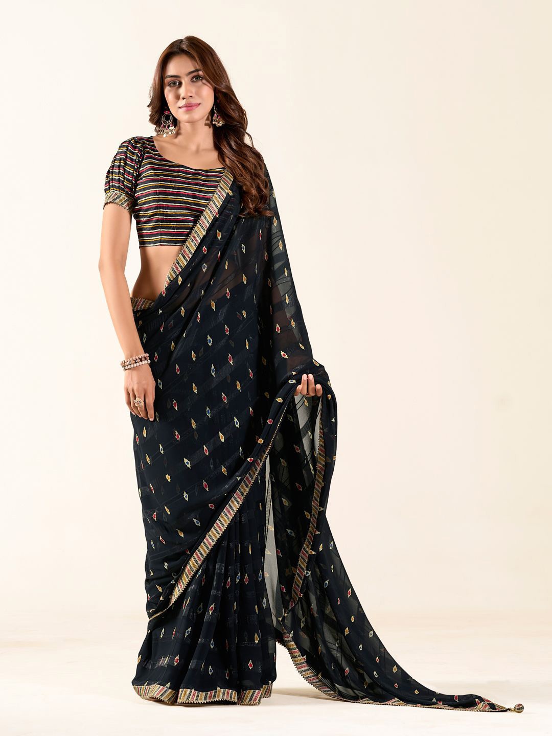 Mitera Embellished Gotta Patti Saree, Black