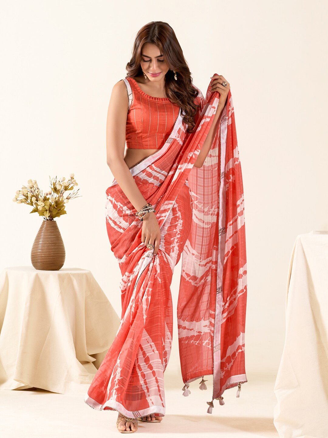 

Mitera Leheriya Gotta Patti Saree, Red