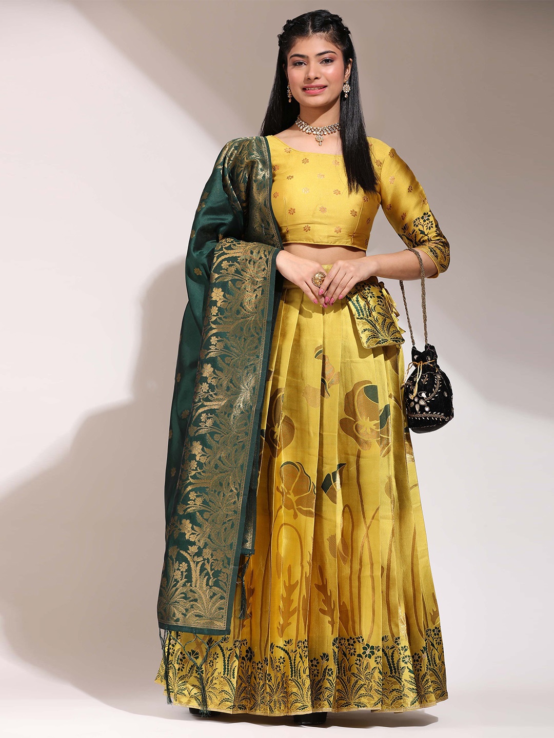 

Fabcartz Semi-Stitched Lehenga & Unstitched Blouse With Dupatta, Yellow