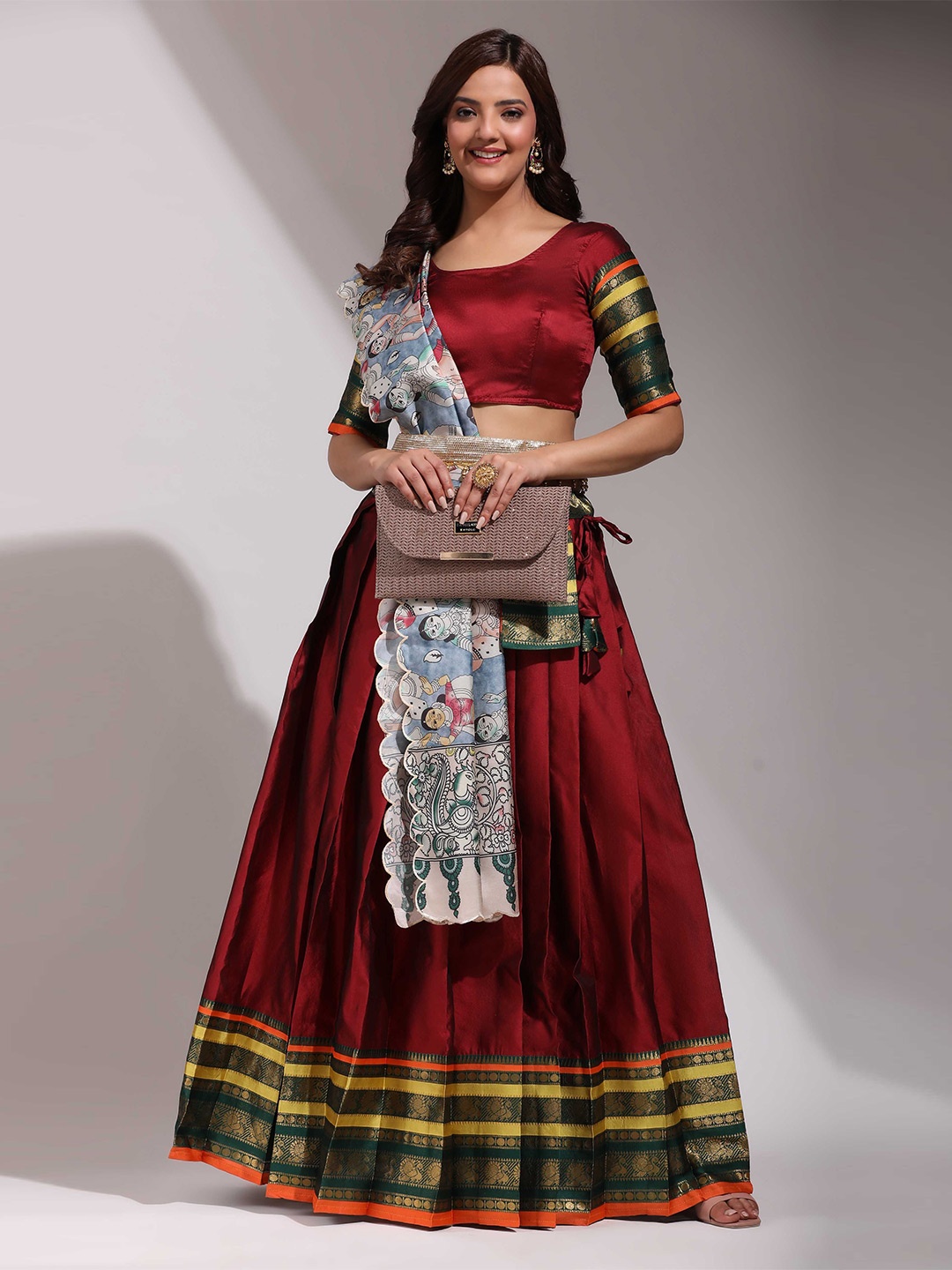 

Fabcartz Semi-Stitched Lehenga & Unstitched Blouse With Dupatta, Maroon