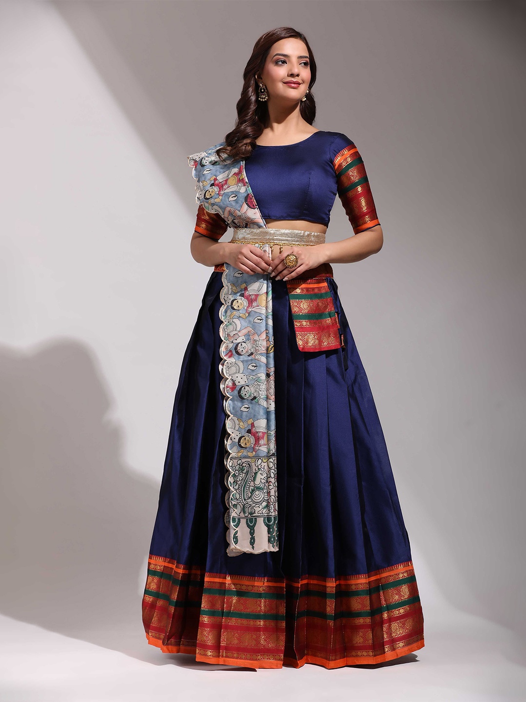 

Fabcartz Semi-Stitched Lehenga & Unstitched Blouse With Dupatta, Navy blue