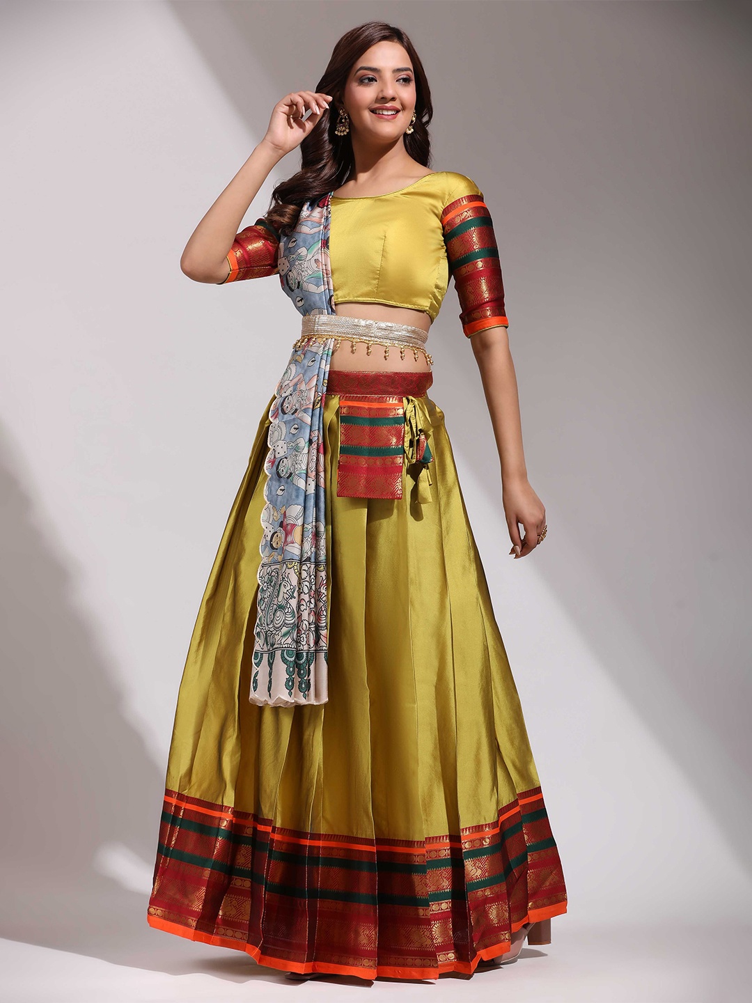 

Fabcartz Semi-Stitched Lehenga & Unstitched Blouse With Dupatta, Yellow