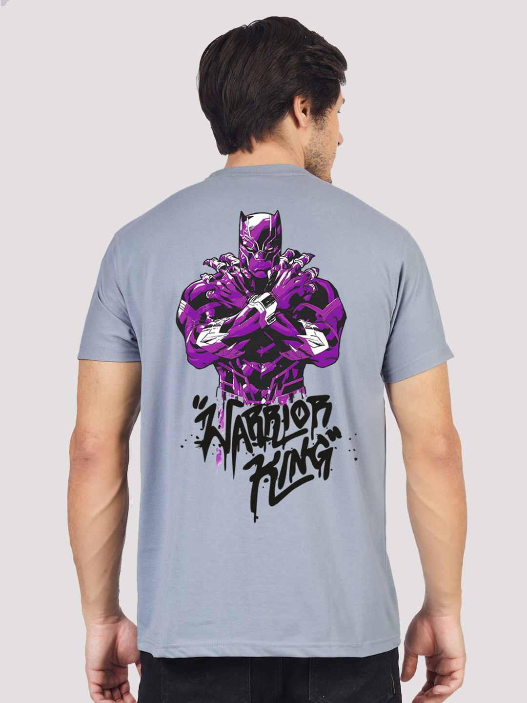 

Greylongg Men Round Neck Black Panther Printed T-shirt, Grey