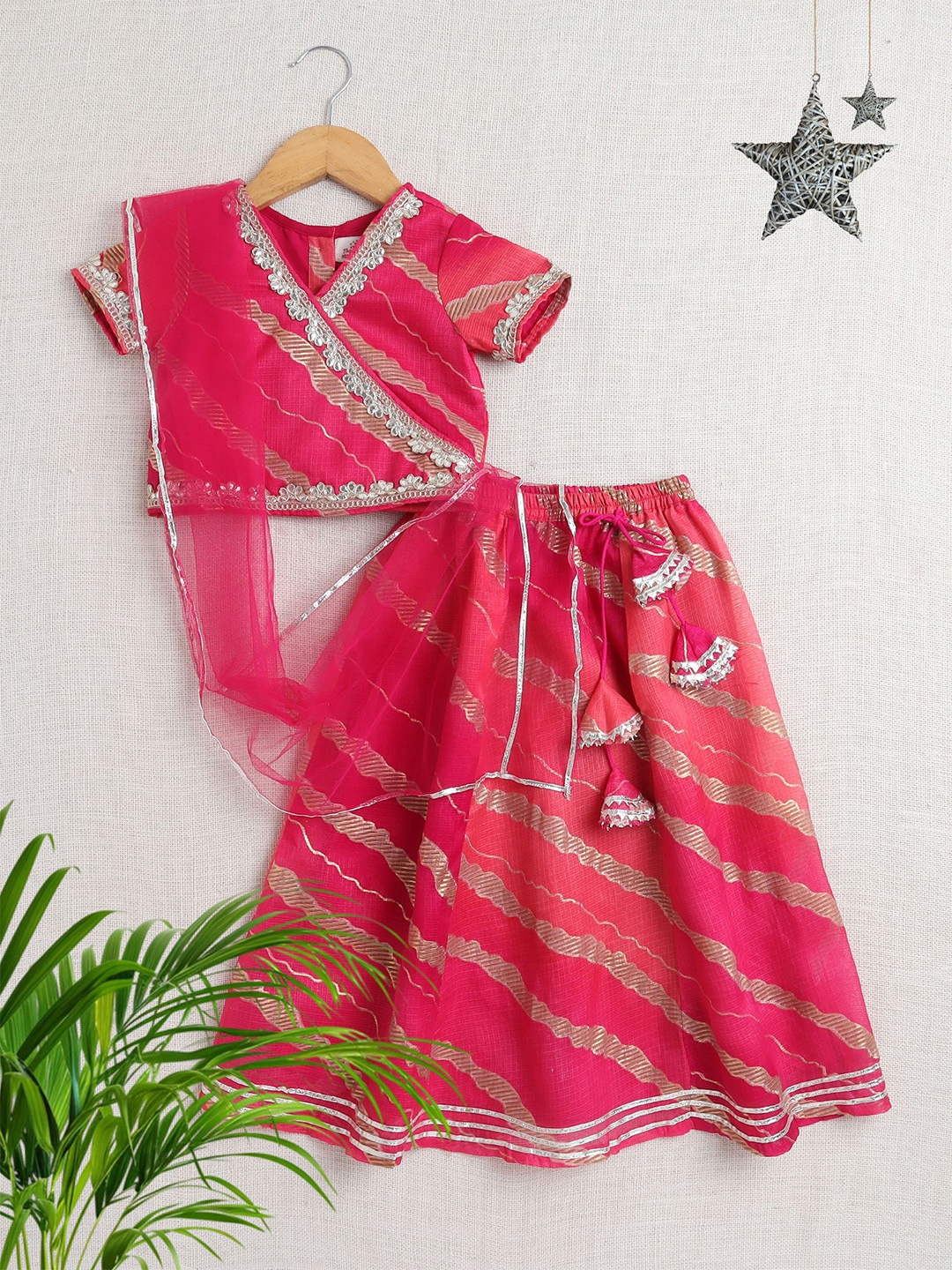 

The Magic Wand Girls Embellished Ready to Wear Lehenga & Blouse With Dupatta, Fuchsia