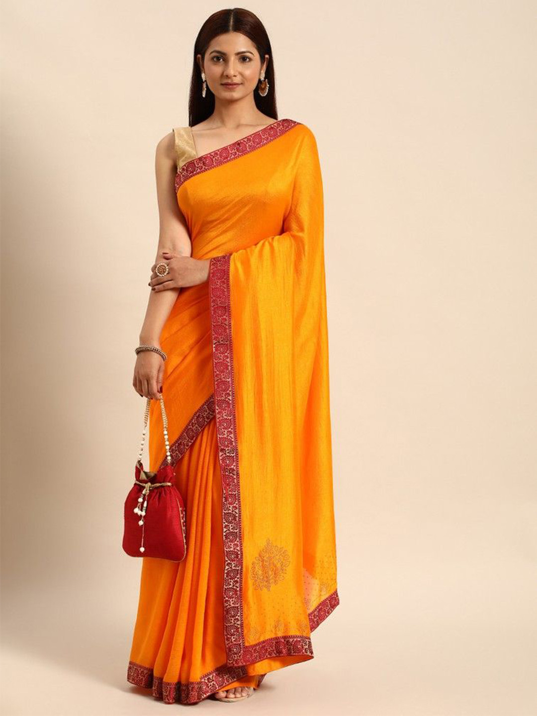 

HERE&NOW Floral Embellished Beads and Stones Saree, Yellow