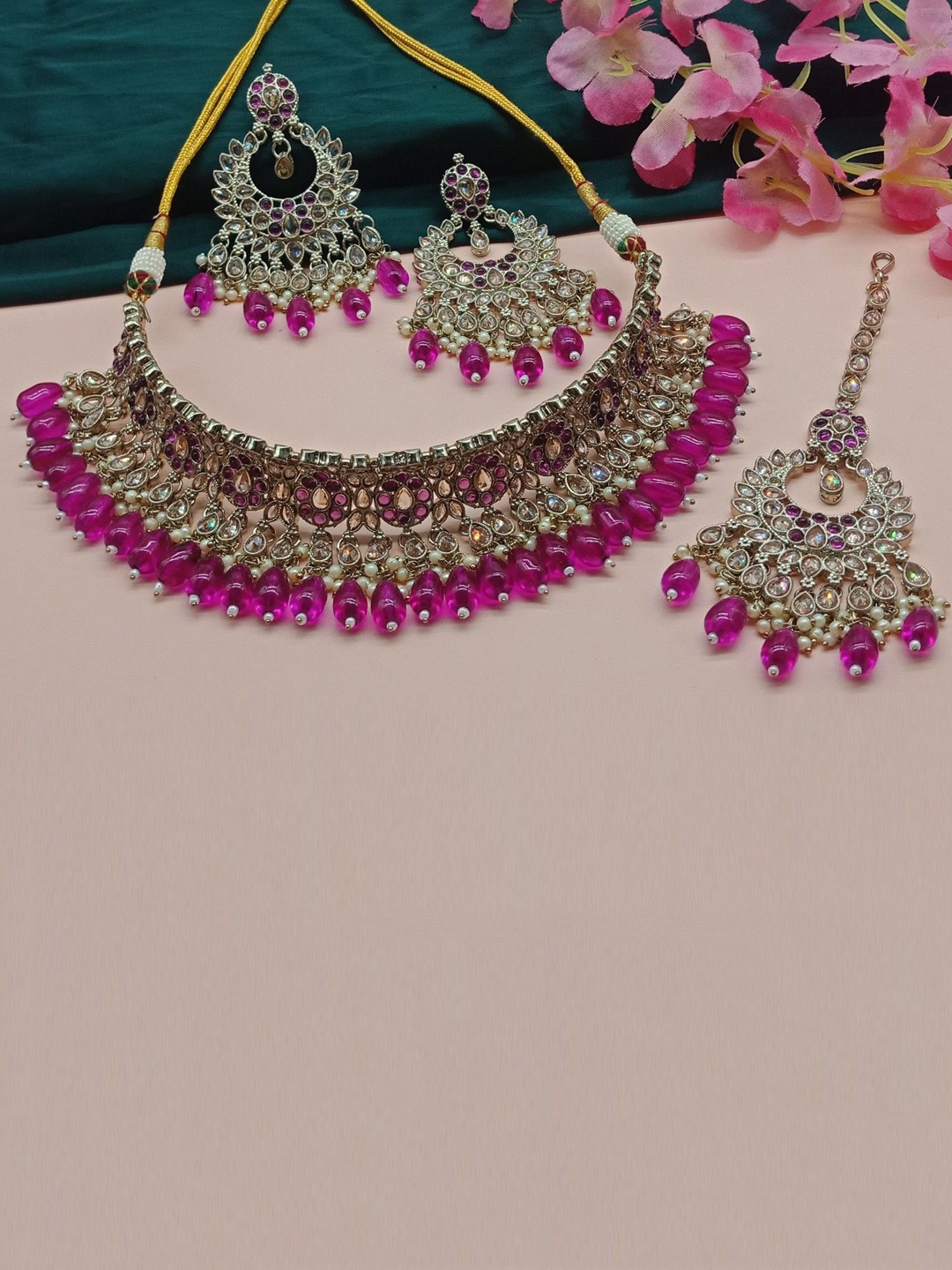 

AASHISH IMITATION AD Stone-Studded & Beaded Details Jewellery Set, Purple