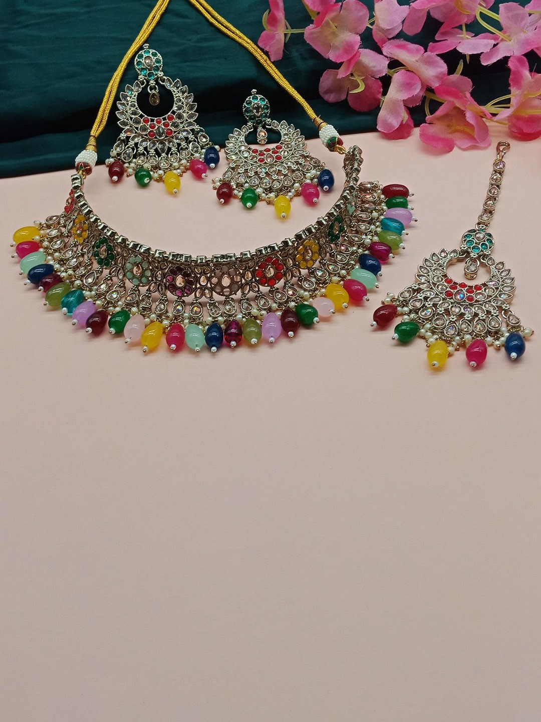 

AASHISH IMITATION Stone-Studded Jewellery Set, Silver