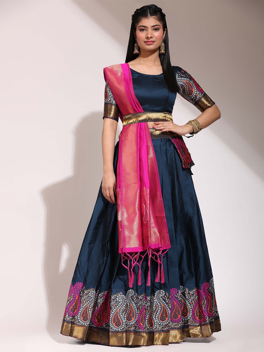 

Fabcartz Semi-Stitched Lehenga & Unstitched Blouse With Dupatta, Teal