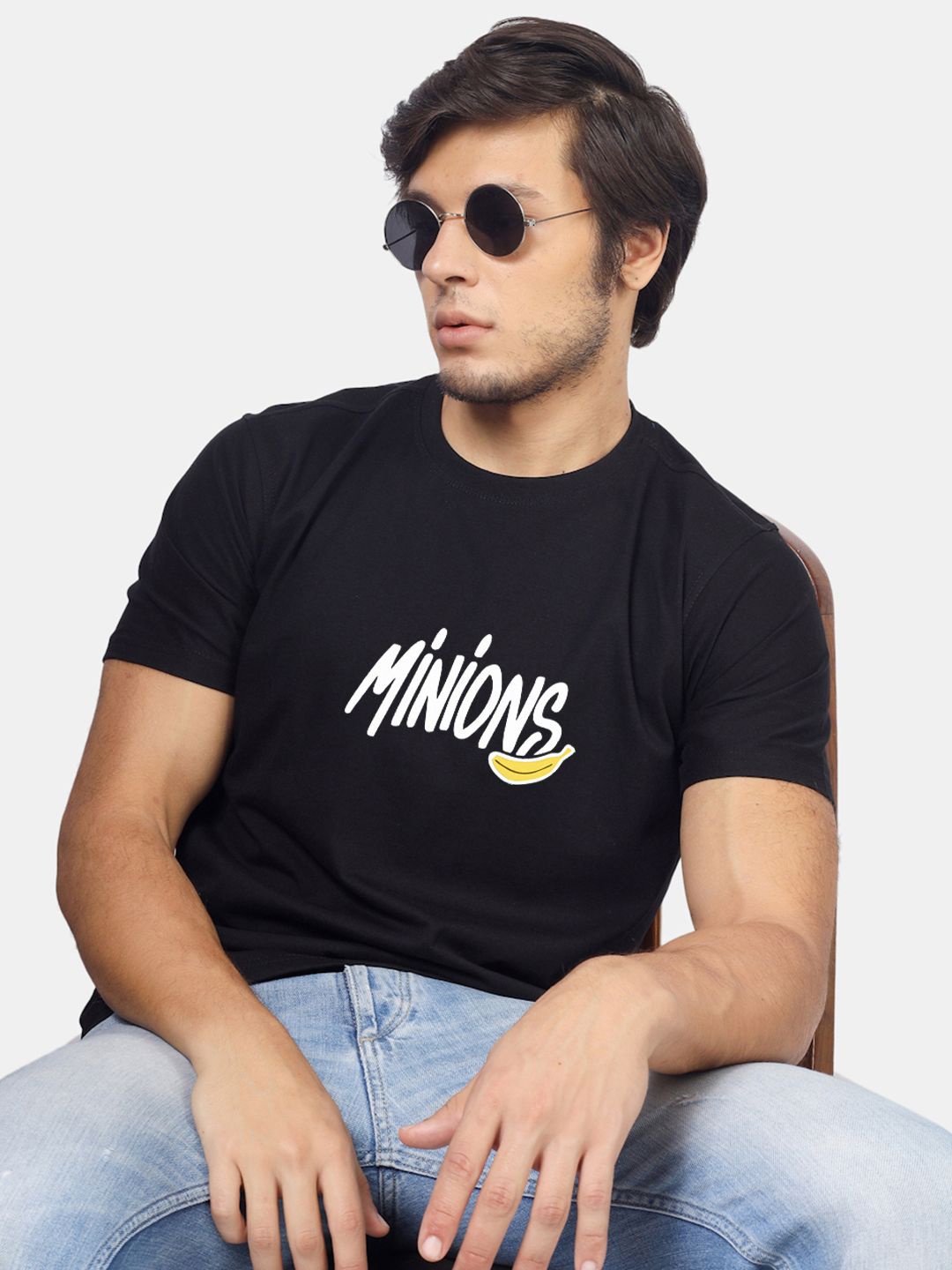 

Greylongg Men Round Neck Typography Printed T-shirt, Black
