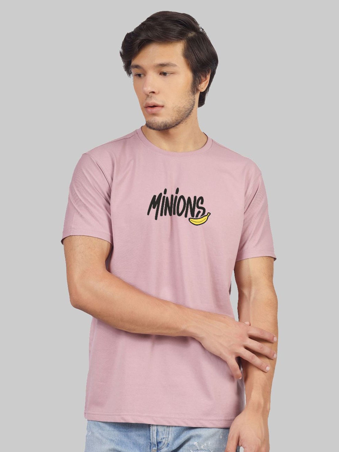 

Greylongg Men Round Neck Typography Printed T-shirt, Purple