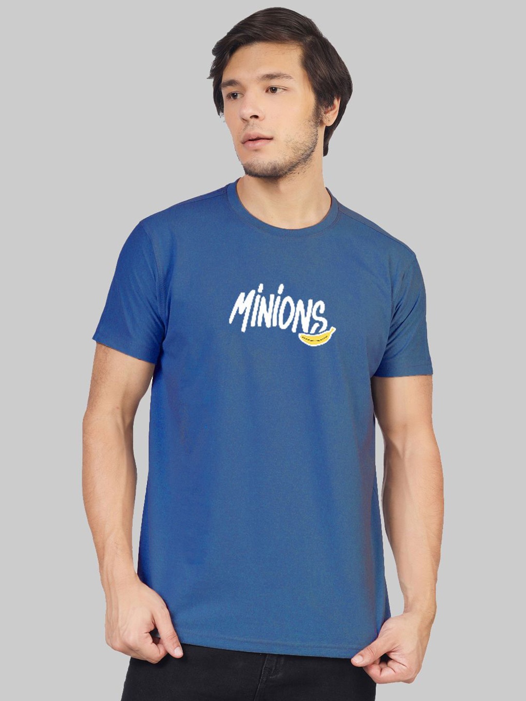 

Greylongg Men Round Neck Typography Printed T-shirt, Blue