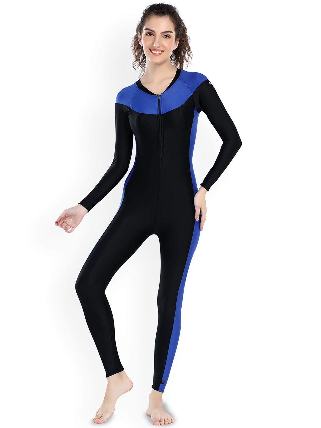 

ROVARS Colourblocked Round-Neck Legsuit, Black