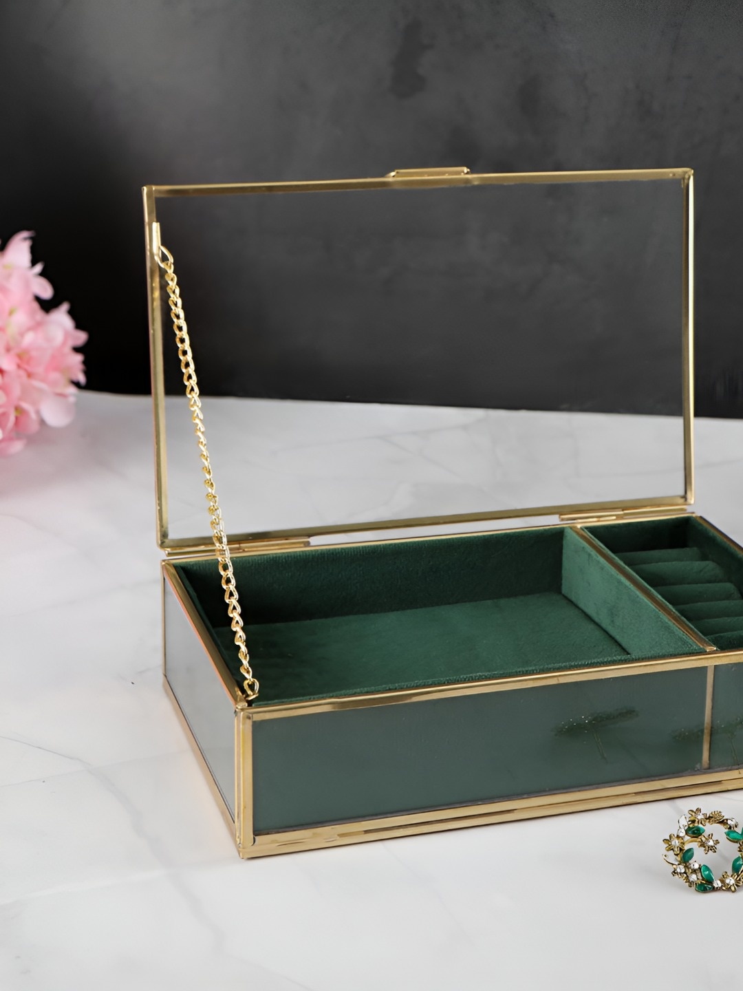 

THE HOME CO. Green & Gold Toned Textured Jewellery Organiser