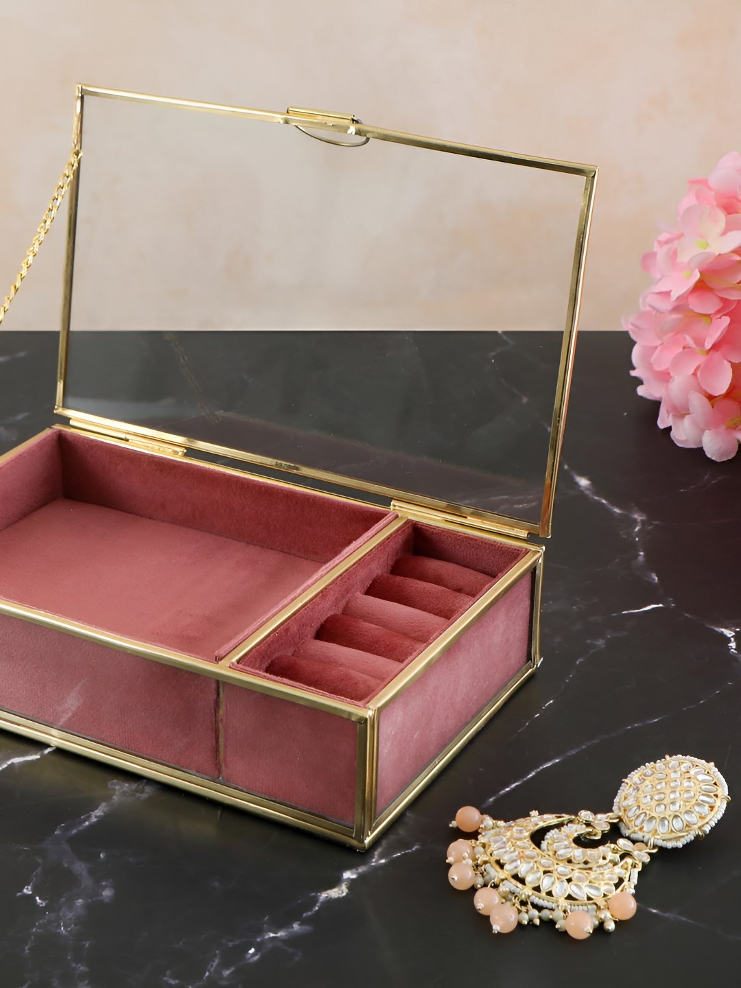 

THE HOME CO. Pink & Gold Toned Textured Jewellery Organiser