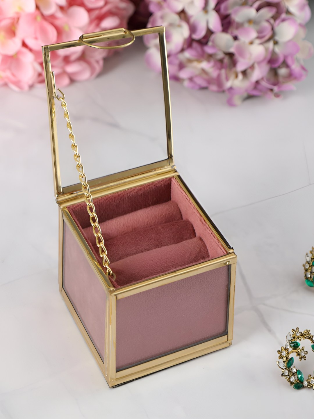 

THE HOME CO. Pink & Gold Toned Textured Glass Jewellery Organiser