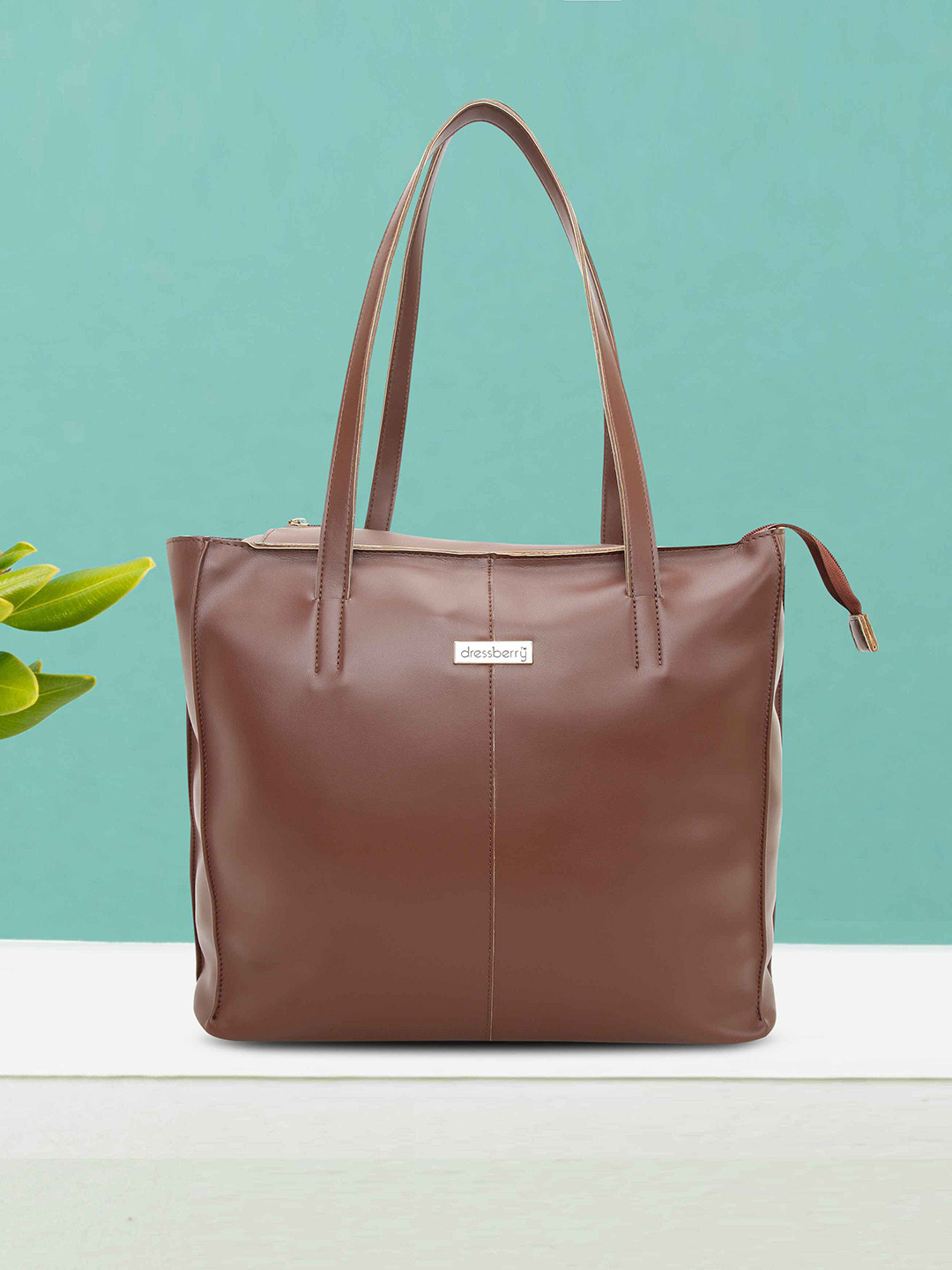 

DressBerry Women Solid Structured Tote Bag, Tan