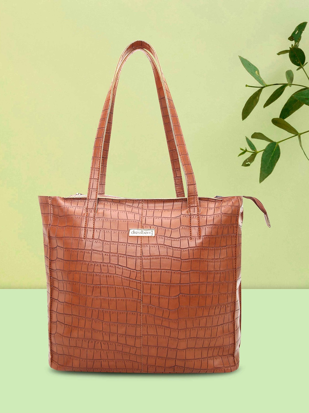 

DressBerry Women Textured Structured Tote Bag, Tan