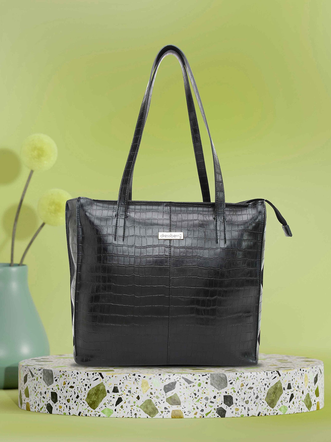 

DressBerry Women Textured Structured Tote Bag, Black