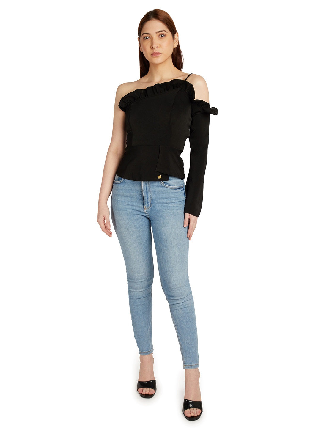 

EMBLAZE Women Solid One Shoulder Top, Black