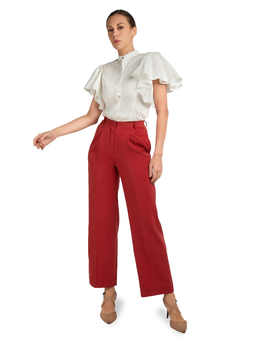 

EMBLAZE Women Solid Flutter Sleeve Top, White