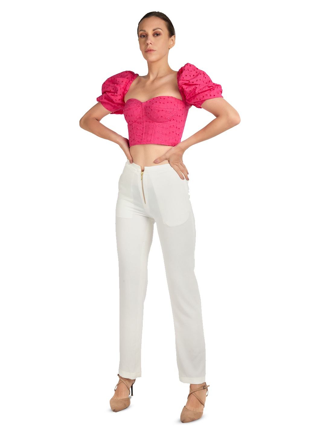 

EMBLAZE Sweetheart Neck Cotton Crop Top, Pink