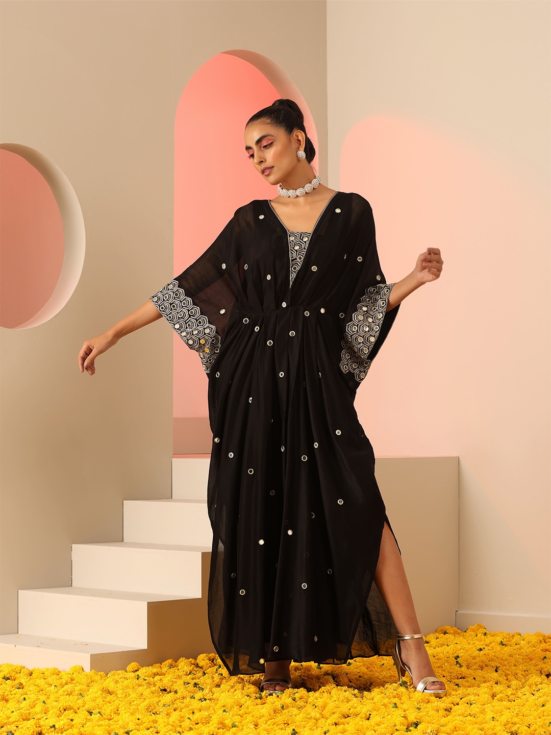 

KUDI PATAKA Women Embellished Maxi Midi Dress, Black