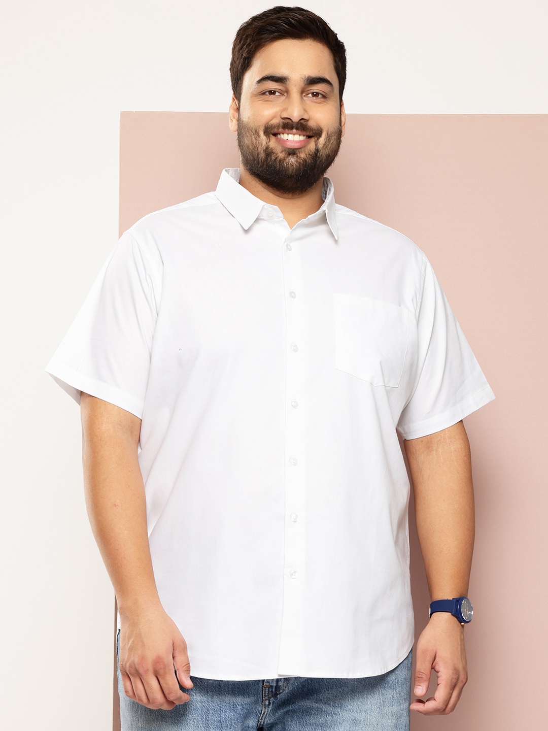 

Sztori Men Plus Size Solid Casual Shirt, White