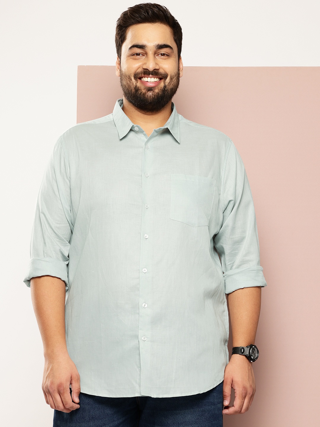 

Sztori Men Plus Size Solid Casual Shirt, Blue