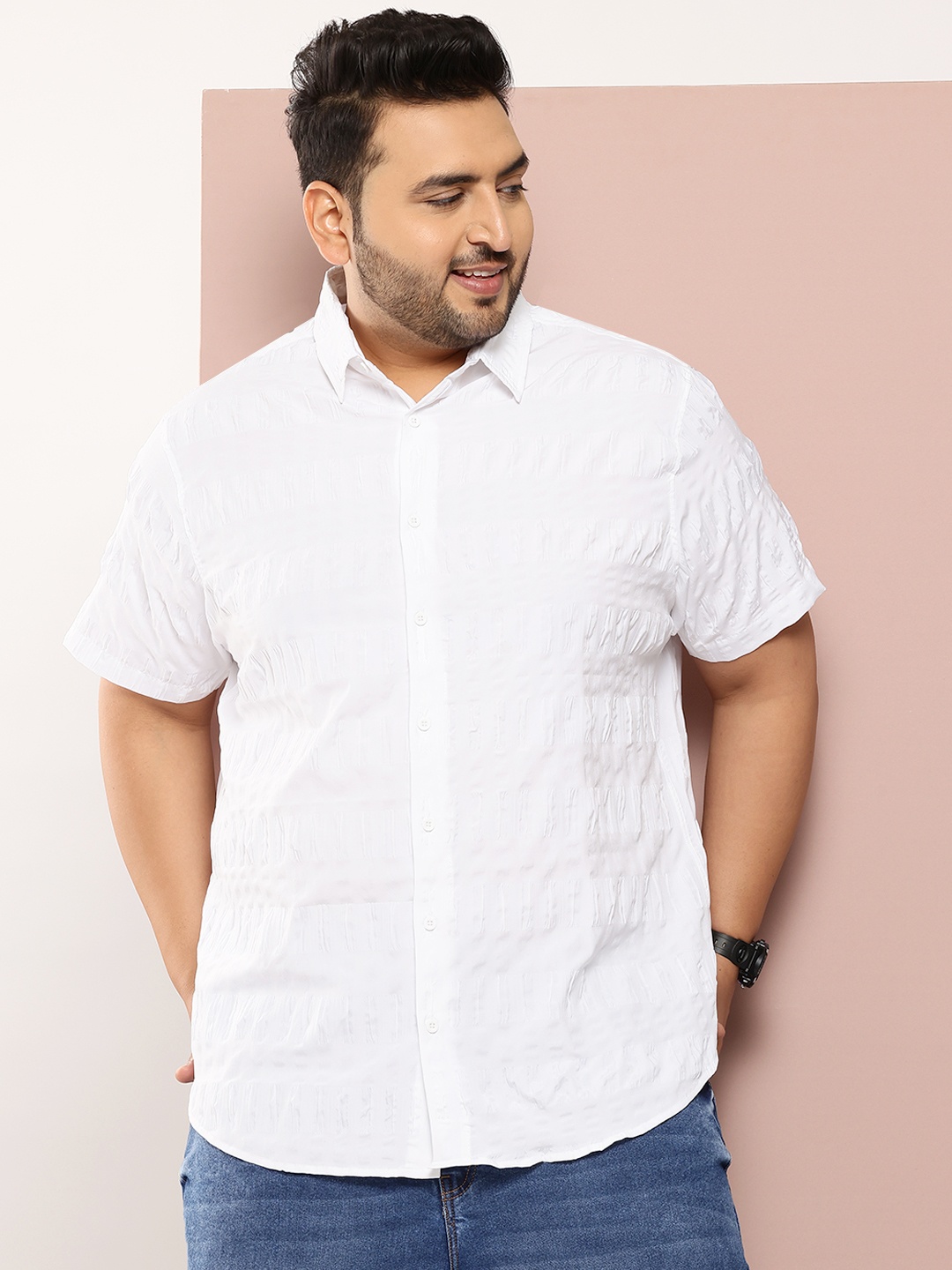 

Sztori Men Plus Size Classic Casual Shirt, White