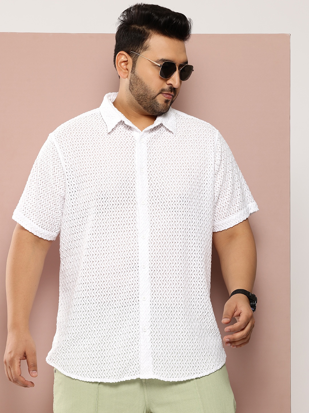 

Sztori Men Plus Size Classic Casual Shirt, White