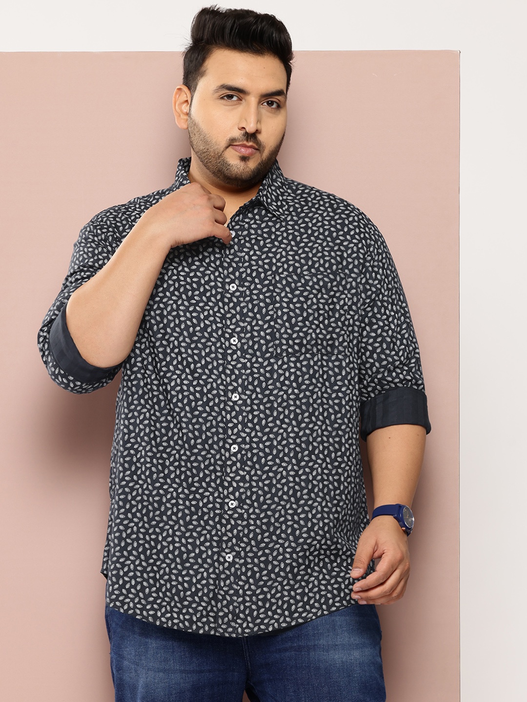 

Sztori Men Plus Size Classic Floral Printed Casual Shirt, Blue